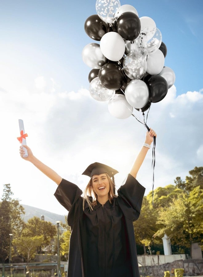 Haolongfa Black and Silver Balloons, 60 Pcs 12 In Metallic Silver, Black, White & Confetti Balloons for New Year’s Eve, Countdown Party, Christmas, Wedding, Birthday, Graduation, Anniversary Decorations - Image 2